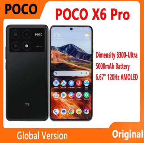 全新 POCO X6 Pro 5G 全球版智能手机，搭载天玑 8300 Ultra 处理器，配备 6.67 英寸 1.5K 分辨率 Flow AMOLED 点阵屏，支持 6400 万像素摄像头、67W 闪光灯和 NFC 功能